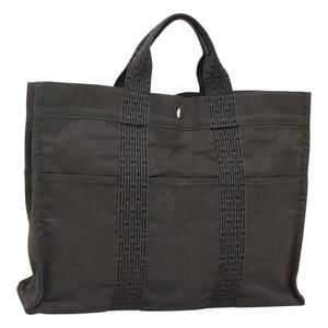 HERMES Her Line MM Hand Bag Canvas Gray Auth sw509